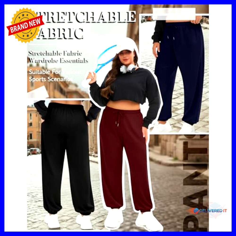Plus Size Sweatpants 4 Pack Drawstring Joggers At… - image 5